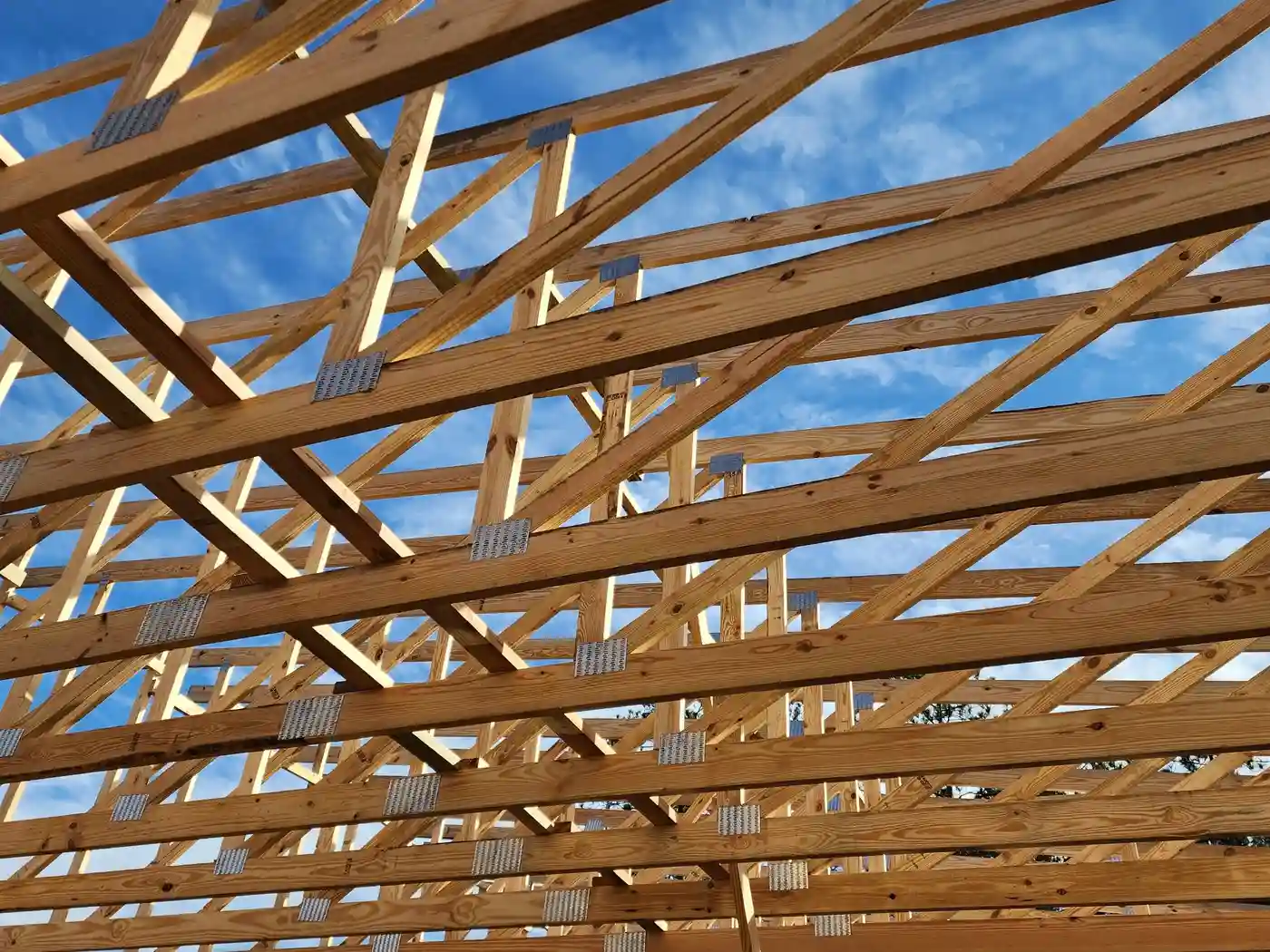 Roof trusses set on site for a Hoover Buildings project