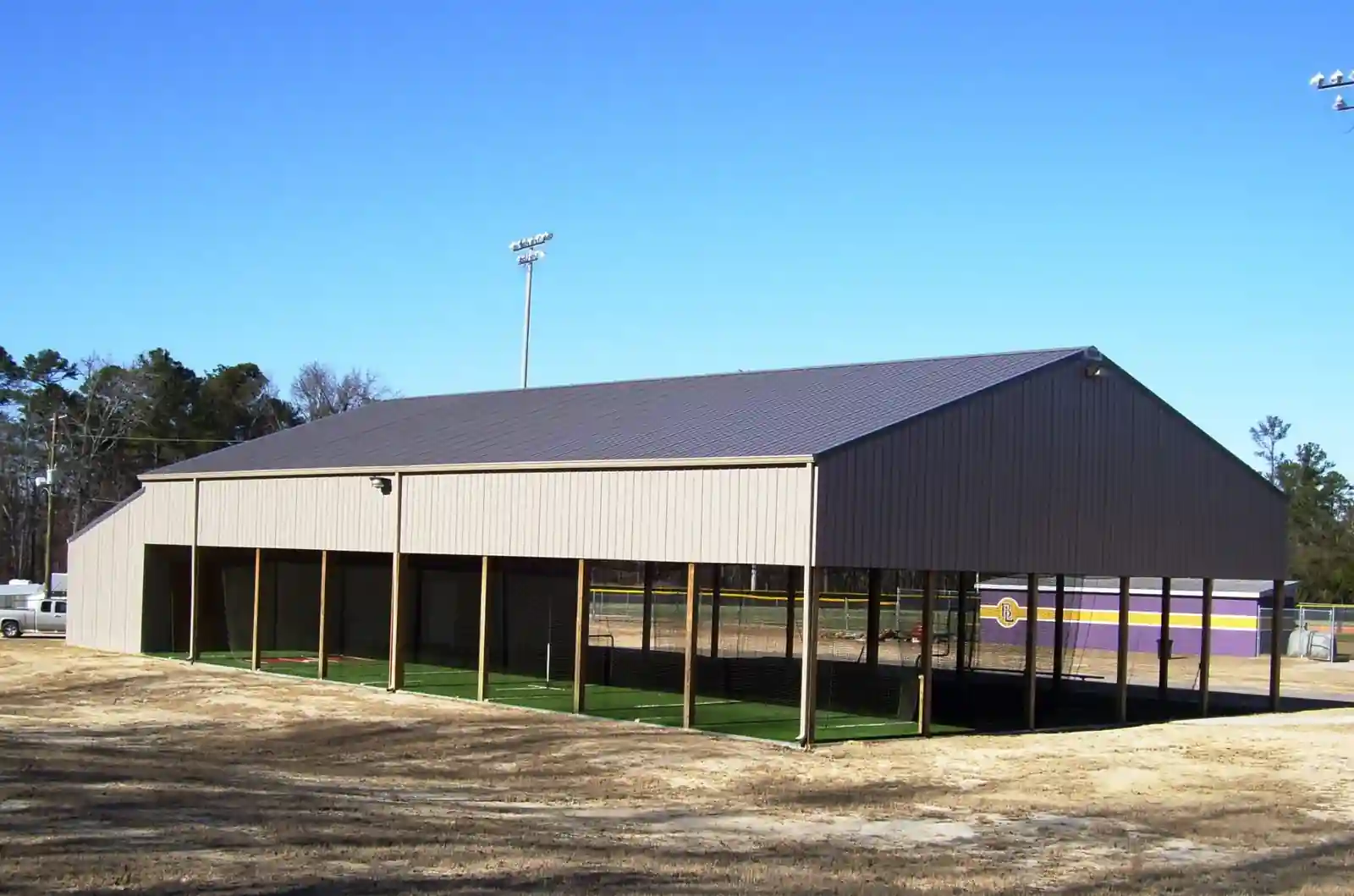 Specialty batting cage building built for a South Carolina high school